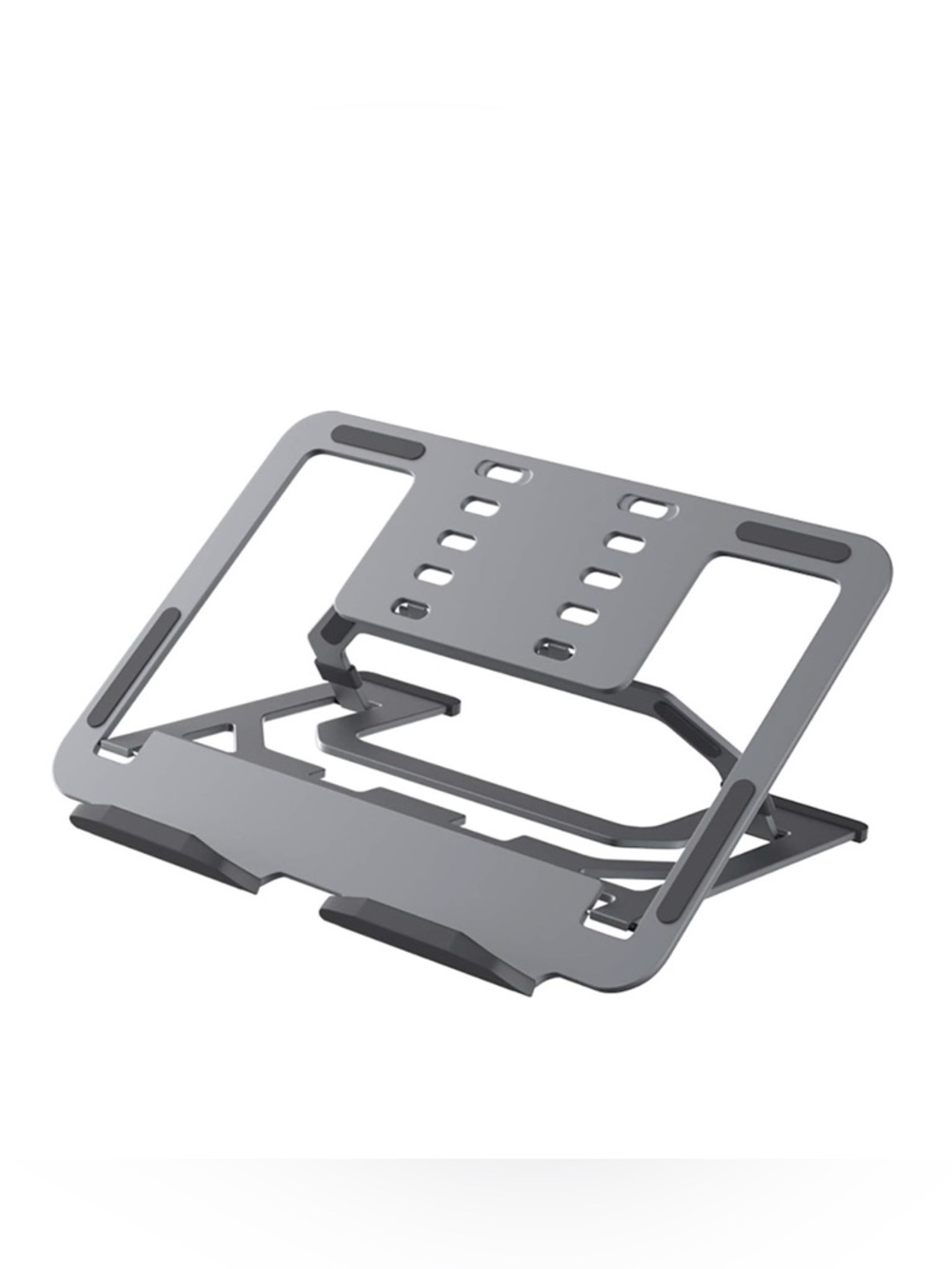 Foldable Gray Aluminum Laptop Stand - Portable Ergonomic Riser